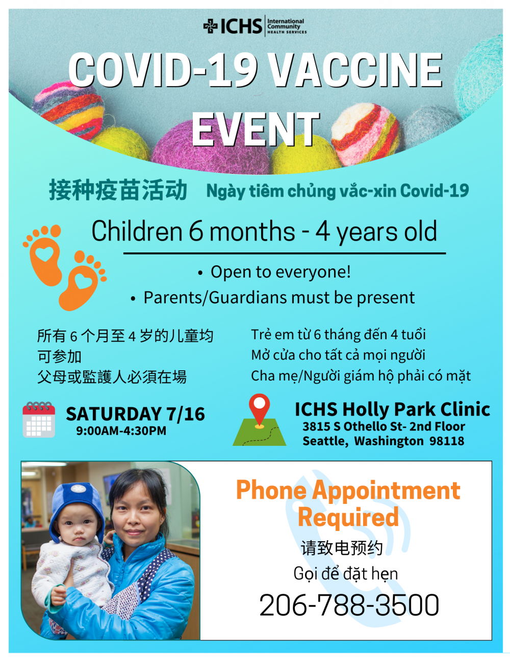 ICHS will host a COVID 19 vaccine clinic for children on July 16